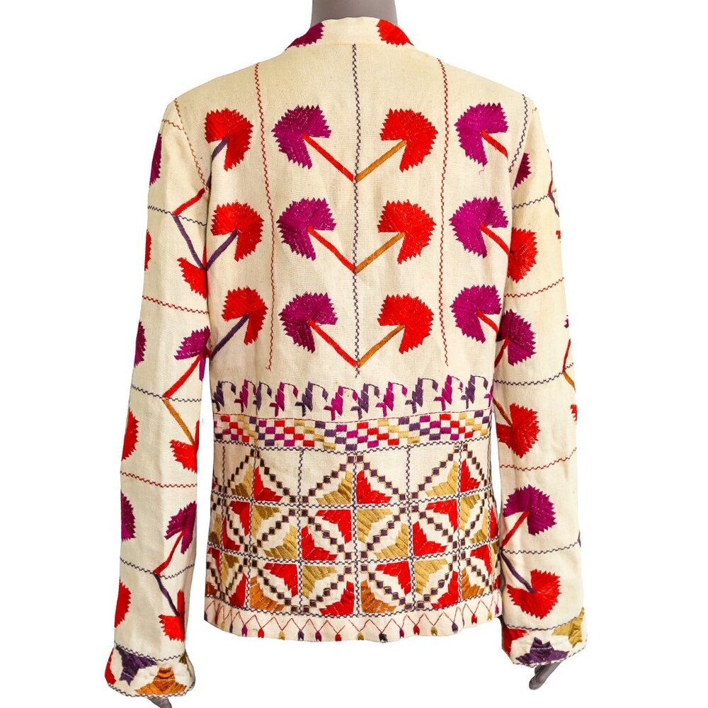 Tory Burch Linen Floral Embroidery Long Sleeve Button Down Summer Blouse Size 6 - Picture 3 of 4